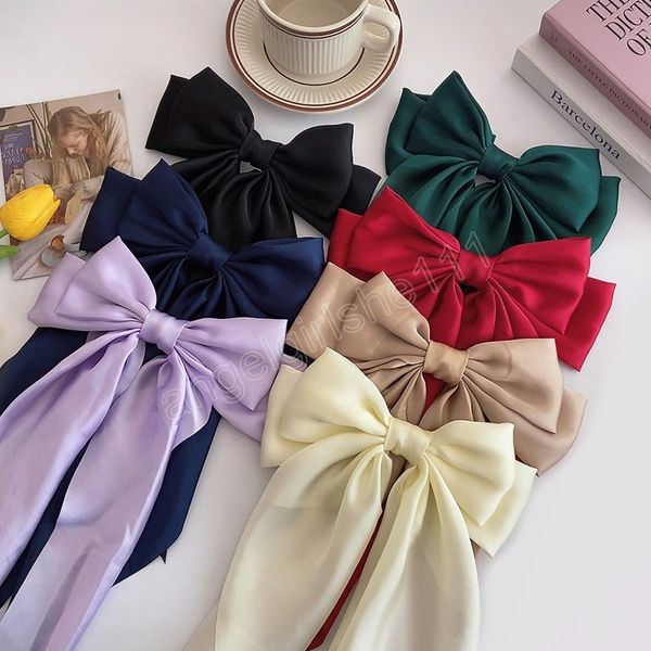 

bow ribbon hair clip for women bowknot barrettes girls solid stain spring ponytail clip headband hair accessories headwear gift, Slivery;white