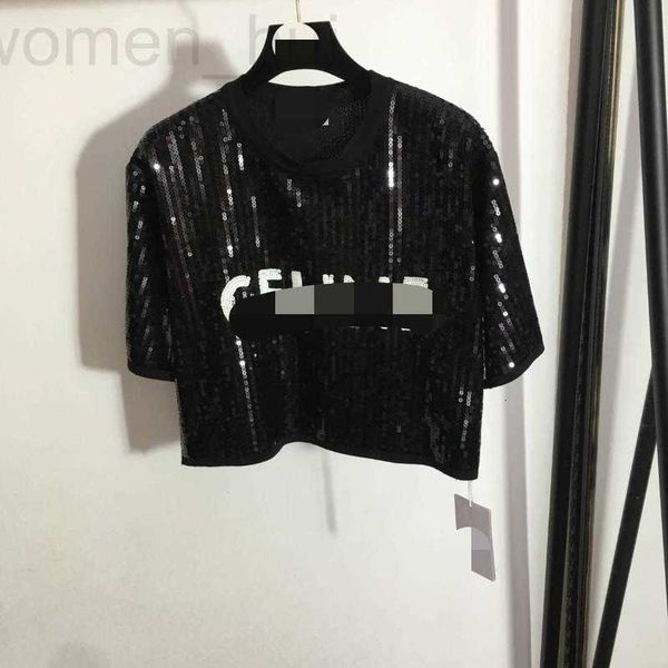 

women's sweaters designer 716 2022 milan runway spring summer brand same style sweater short sleeve crew neck sequins striped pullover, White;black