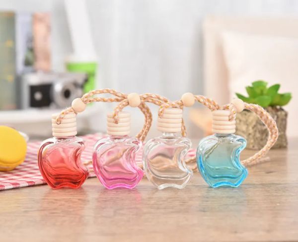 

14ml car perfume bottle pendant apple shape glass perfume bottles car ornaments with mushroom cap essential oil diffusers bottle