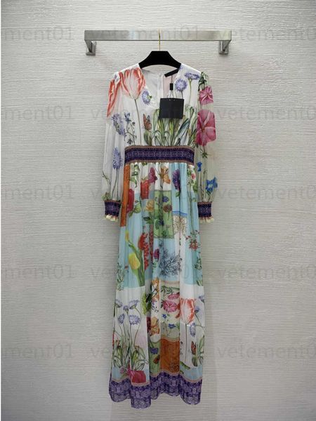 

summer designer dresses for women new color blocking floral pattern cotton blend fabrics stretch elastic waist thin long-sleeved v-neck desi, Black;gray