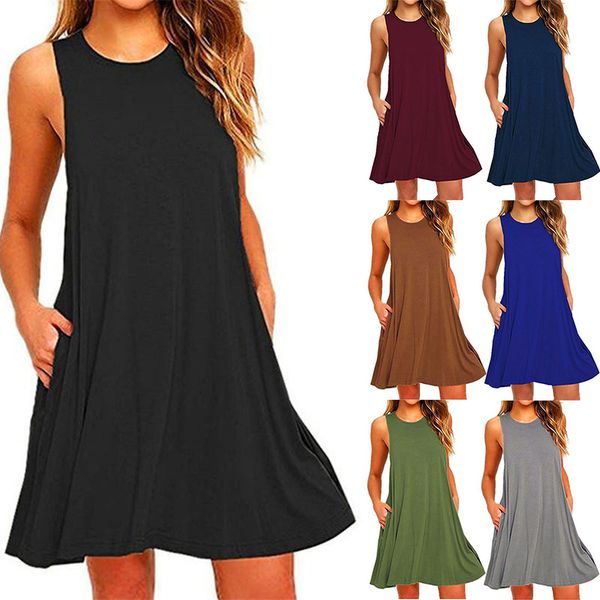 

2023 women's summer casual swing t-shirt dresses beach cover up with pockets loose t-shirt, Black;gray