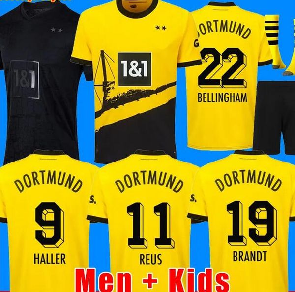 

haller soccer jerseys 22 23 24 football shirt reus reyna dortmund neongelb bellingham hummels brandt witsel men kids kit maillot de foot 202, Black;yellow