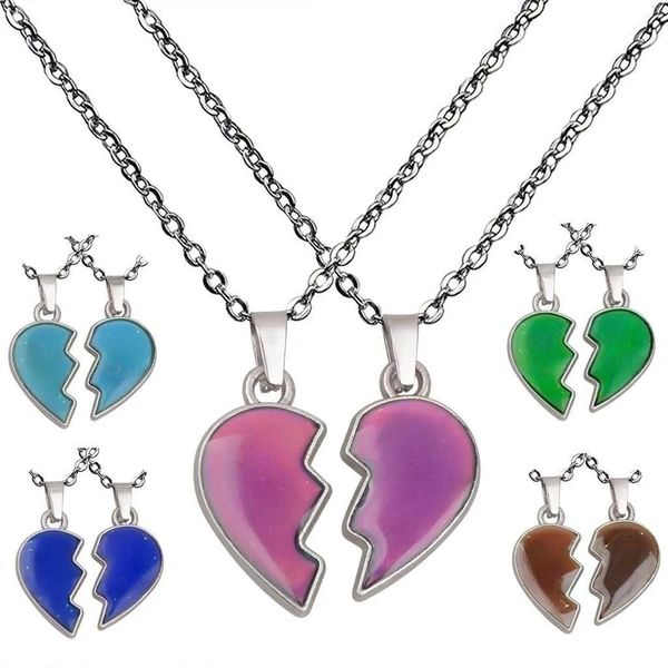 

fashion jewelry heart pendant necklace will and sandy friend broken color changing temperature sensing women children, Silver