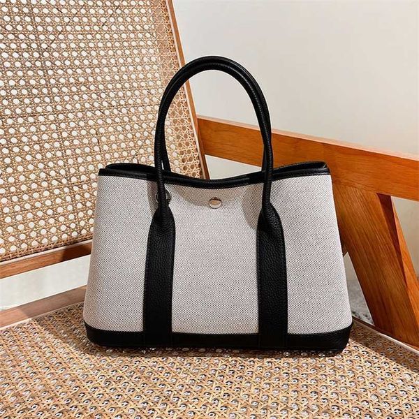 

garden party totes h family brand handbag premium leather cowhide contrast color handbag large capacity canvas for womenwith qq