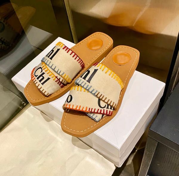 

slippers designer women flat mules sandals size 35--42 slides designer lady lettering fabric outdoor leather sole slide sandal 001, Black