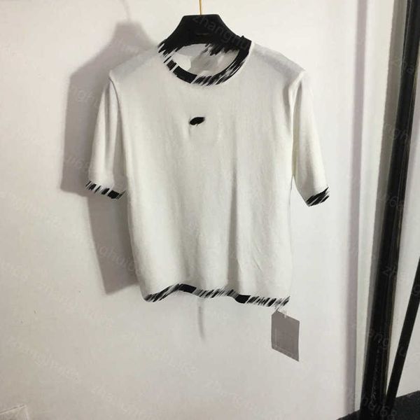

23ss womens designer clothing womens knits color contrast towel embroidery logo crew neck short sleeve sweater t-shirt womens clothes a1, White
