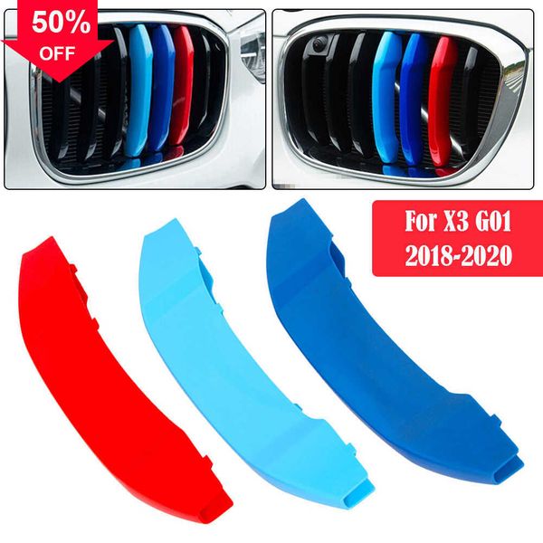 

new 3pcs car racing front grille trim strips for bmw x3 g01 2018 2019 2020 m power performance grill car accessories