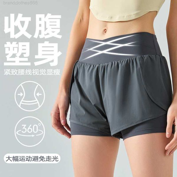 

front cross fake two piece yoga shorts women's high waist tight exercise loose breathable quick drying outdoor sports cycling pants