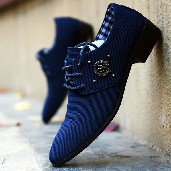 

canvas derby shoes mens dress shoes wedding canvas casual flats male formal footwear mixcolor loafers chaussures hommes blue new, Black