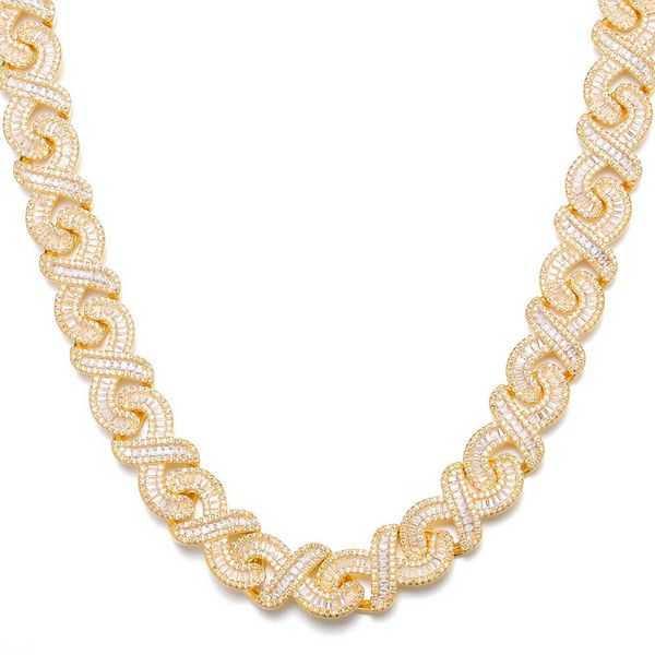 

hip hop cz diamond 16mm infinite cuban link chain necklace spring clasp gold plated brass zircon necklaces, Silver