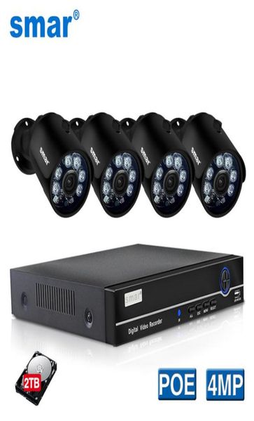

smar 4ch 4mp poe nvr kit h265 security system hdmi metal 4mp ir outdoor cctv ip camera p2p video surveillance set 2tb hdd xyeme9700955
