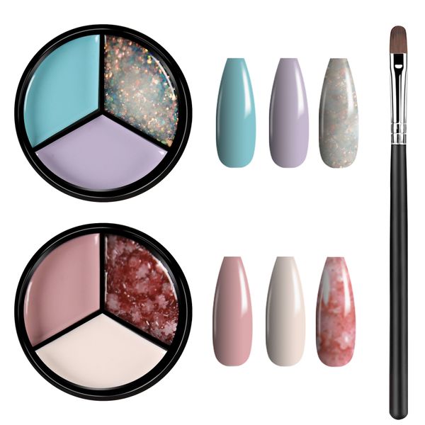 

buriburi 6 colors solid gel nail polish with brush set, pudding cream gel soaking palette curing needed manicure diy salon nail kit (20-24-g, Red;pink