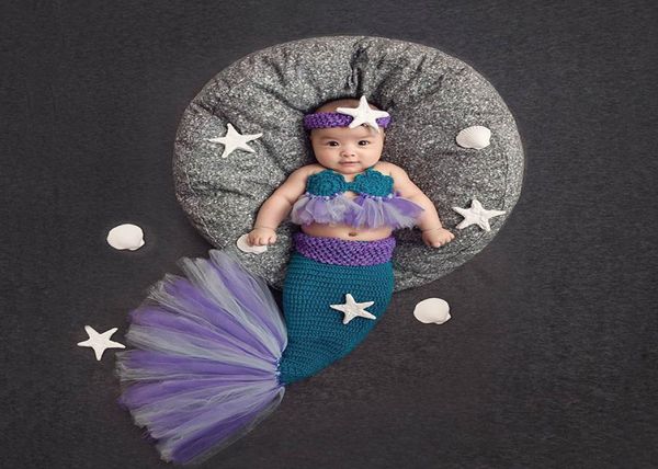 

2019new baby girl knitted mermaid costumes tutu mesh lace mermaid tail clothing newborn bebe pography props starfish headbandmx7151147, Yellow