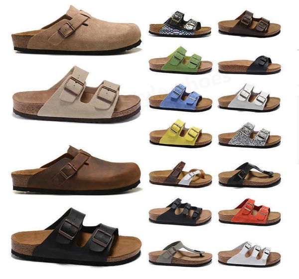 

designer boston summer cork flat slippers fashion leather slide favourite beach sandals casual shoes clogs for women men arizona mayari t1