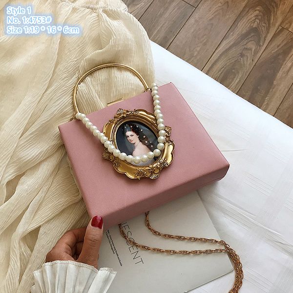 

Factory wholesale ladies shoulder bags 2 styles popular hard box fashion Pearl handbag personalized chain bag sweet metal decorative western style backpack, Red-4868#