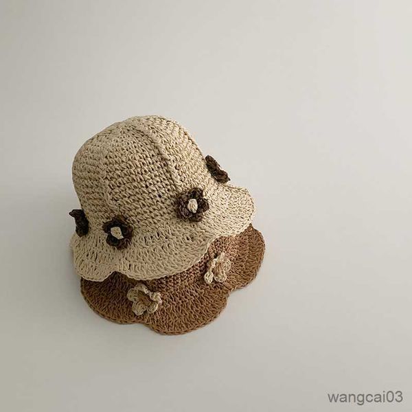 

caps hats sweet flower cap girl baby cute soft beach caps children fashion sunshade straw hats girls summer hand straw hats, Yellow