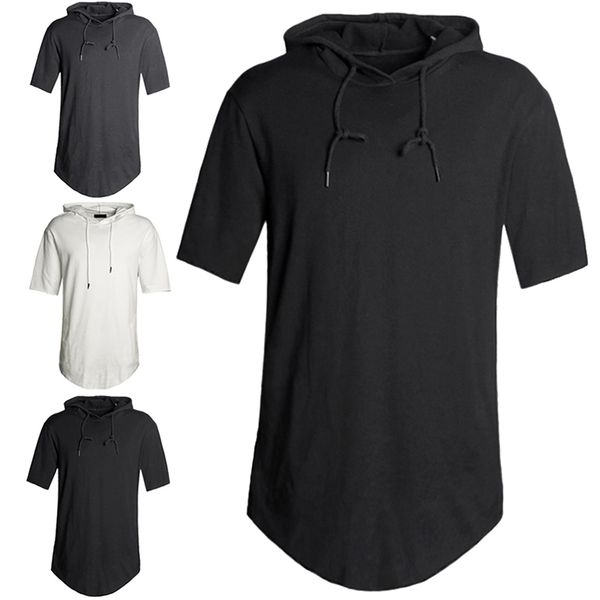 

mens hooded hipster hip hop t shirt streetwear men's high street side zipper tee shirt men solid color short sleeve hoodies for man clo, Black
