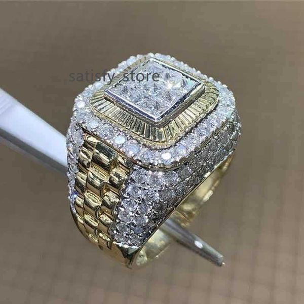 

band rings domineering gold color hip hop ring for men women fashion inlaid white zircon stones punk wedding ring jewelry j230330, Silver