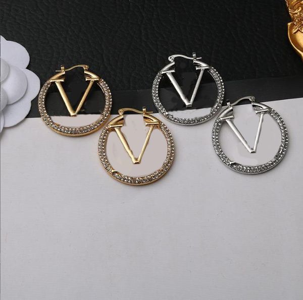 

fashion designers letters stud geometric famous women round crystal diamond insert rhinestone pearl earring wedding party jewerlry accessori, Golden;silver