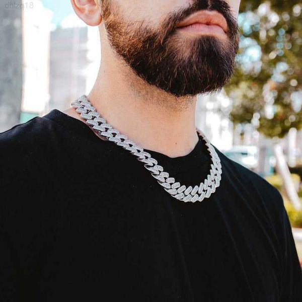 

15mm 19mm hip hop vvs moissanite iced out cz stone 925 sterling silver white real 18k 24k gold plated 18mm baguette cuban chain
