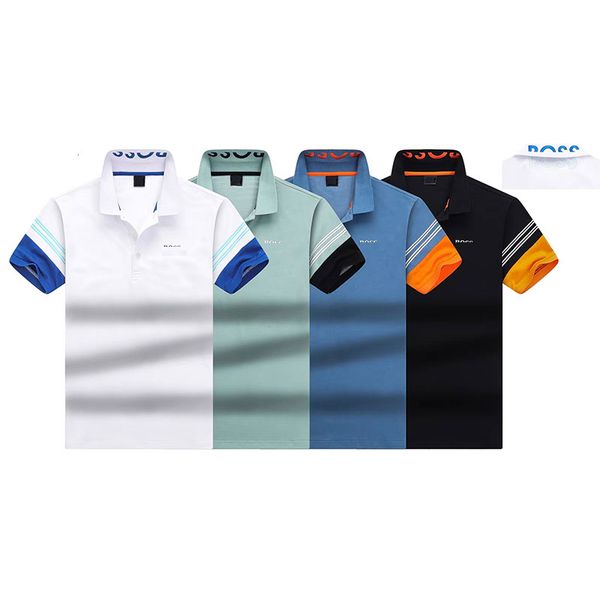 

mens polos luxury designer boss men colorblock stripe short sleeve high street fashion letter pattern polo collar cotton classic casual shir, White;black