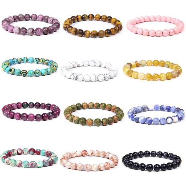 

beaded strands 8mm natural stone healing crystal stretch beaded bracelet for men women jewelry, Black