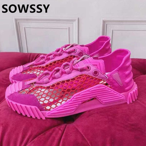 

early spring women's lace up hollow solid casual shoe fashion versatile mesh comfortable breathable holiday walking shoe