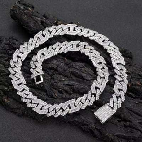 

custom hip hop jewelry 16mm baguette cubic zirconia cuban necklace fully iced out diamond link chain men bracelet, Silver
