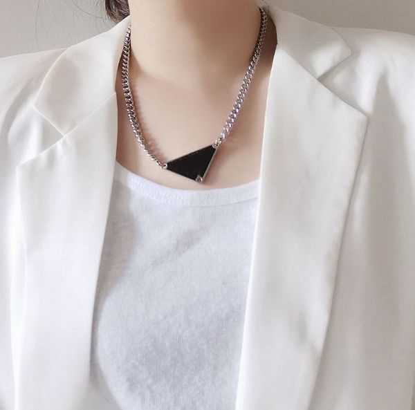 

p home titanium steel niche design sense geometric three-dimensional inverted triangle necklace men's and women's simple letter ta, Silver