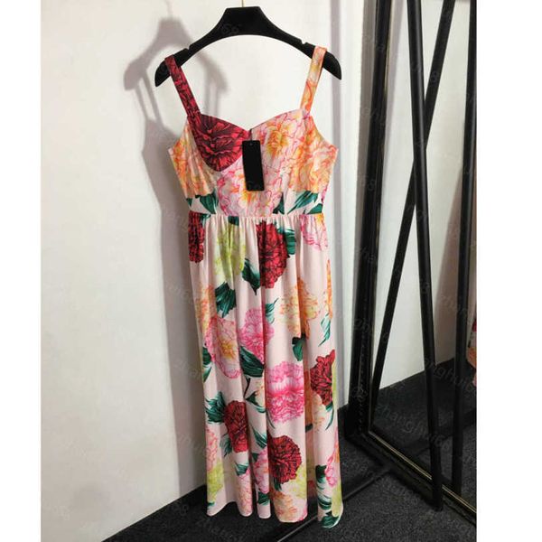 

23ss womens designer clothing summer dresses women dress temperament floral print waistline halter dress womens clothing a1, Black;gray