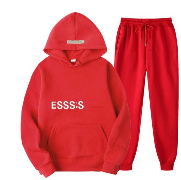 

designer new tracksuit ess brand printed sportswear men 19 colors warm two pieces set loose hoodie sweatshirt pants sets jogging fallow36ess, Gray