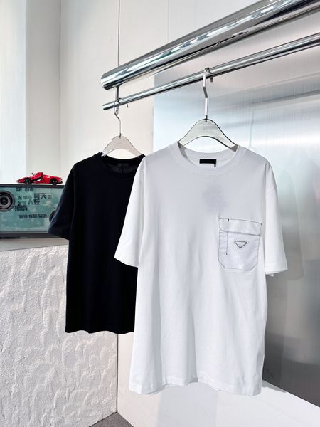 

latest summer mens t shirt fashion pocket stitching design european size loose version of luxury designer t shirt, White;black