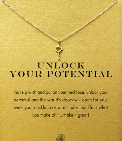 

with card cute dogeared necklace with new keyunlock your potential silver and gold color no fade and 568493