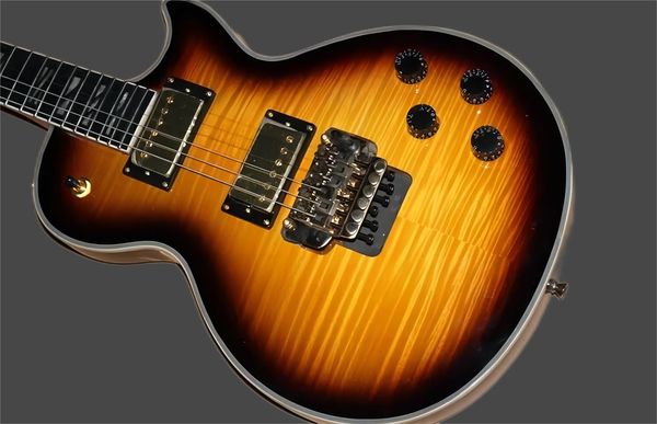 

custom axcess alex lifeson tobacco sunburst flame mape electric guitar floyd rose tremolo bridge pearl split block fingerboard inlay