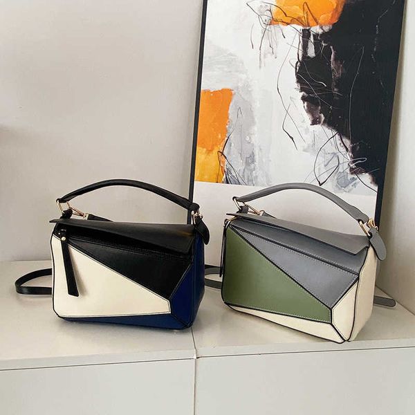 

popular contrast color geometric bag 2023 new fashion shoulder bag fashion bags handheld women's bag