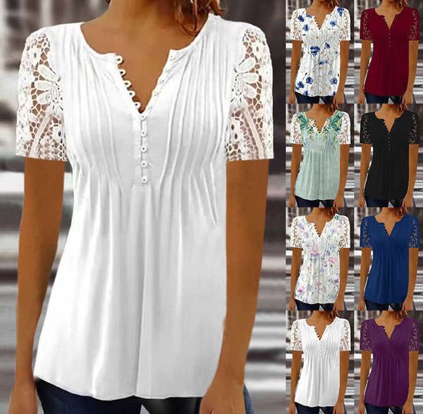 

temu new women's lace sleeve solid print short sleeve t-shirt, White