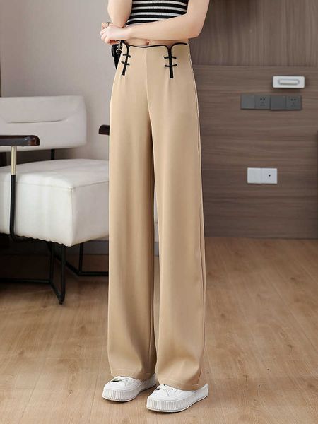 

leg pants women's summer new versatile high waist drop feeling slim and relaxed loose straight sleeve pants, Black;white