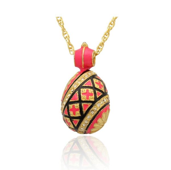

whole handmade red enamel crystal flower faberge egg russian egg pendant necklace chain included8541344, Silver