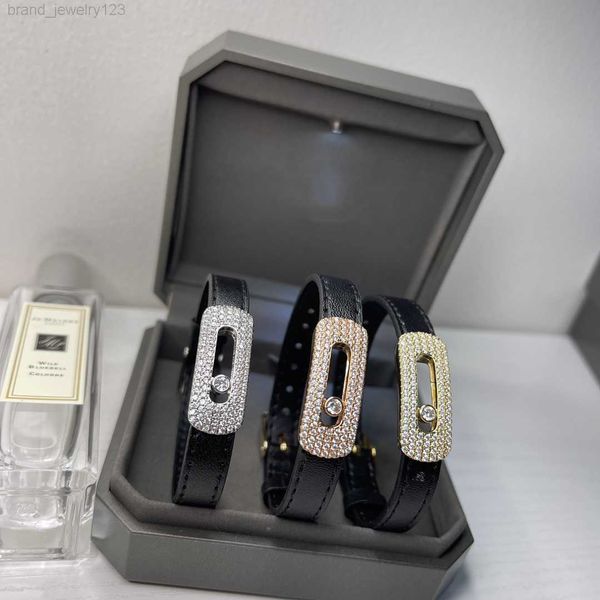

luxury boutique jewelry three-diamond full-diamond belt bracelet personalized design three-diamond men's and women's, Black