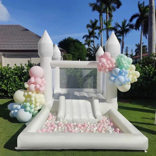 

commerica white bounce house for kids 13' x 8' full pvc bouncy castle with slide mini bounce ball pit with air blower ship