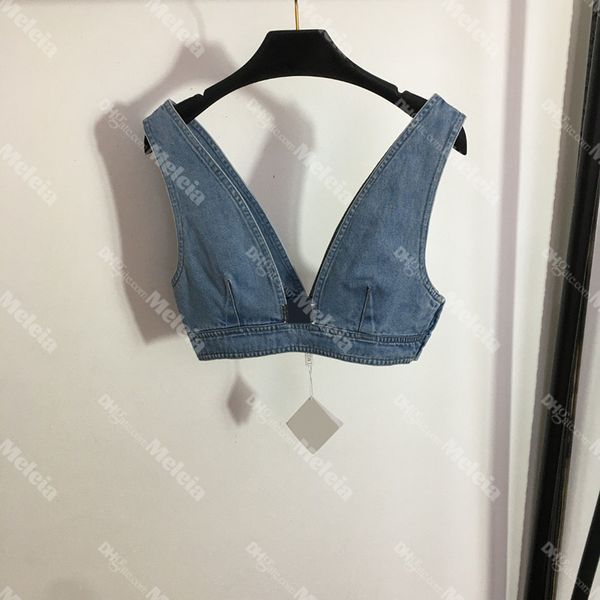 

denim tank women v neck crop ladies breast wrapping vest for female designer tanks, White