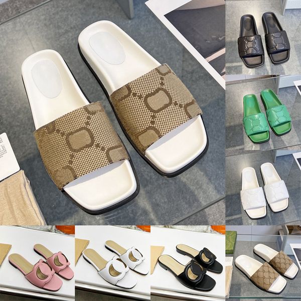 

luxury g series slippers flat low heels fashion designer slides sliders leather womens ladies summer classic mules scuffs letters floral 35-, Black