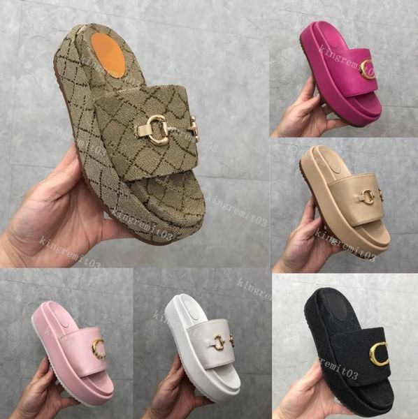 

designer slippers platform sandals thick bottom heels women canvas slides sier buckle leather sandals embroider rubber flip flops, Black