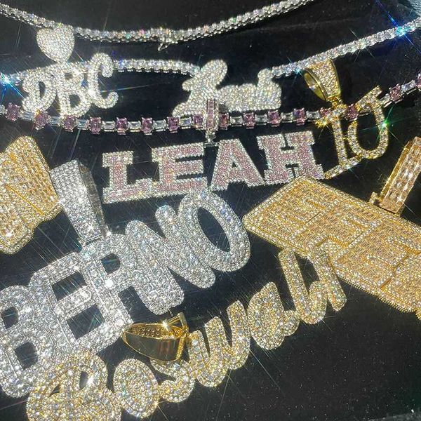 

ins new personalized hip hop iced out design cz diamond jewelry customized bling letter name heart charm necklace, Silver