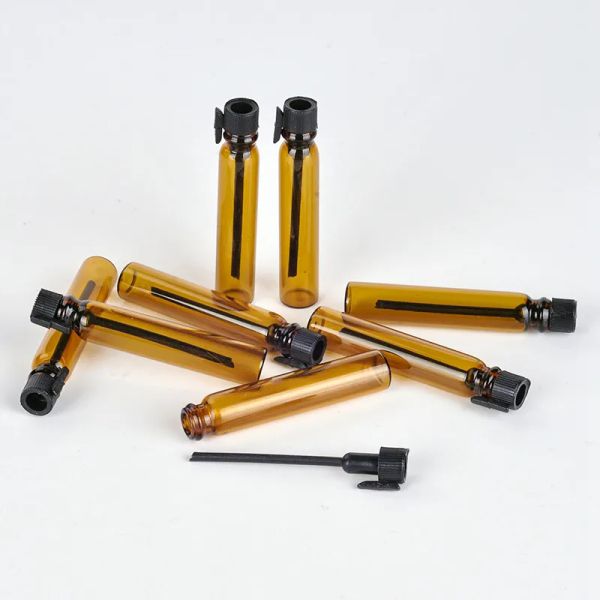 

wholesale price amber cosmetic bottles glass mini perfume vial 2ml glass sample bottle with black sers