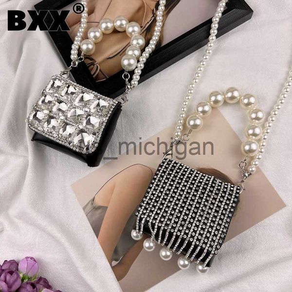 

evening bags high sense luxury design rhinestone crossbody bag women's 2022 new fashion portable diamond pearl chains wallet bags j2306
