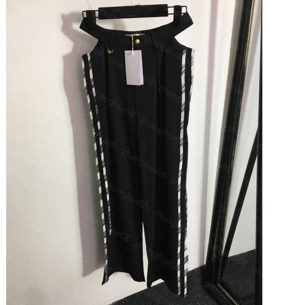 

23ss womens designer clothing womens pants side letter ribbon splicing waist slimming casual wide-leg pants women clothing a1, Black;white