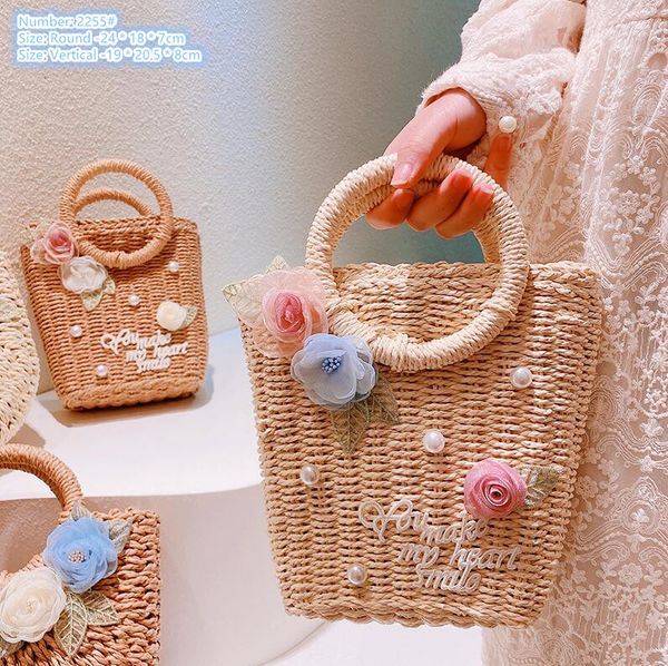 

Factory wholesale ladies shoulder bags 4 colors sweet girl seaside holiday straw beach bag hand-woven mesh rose fashion handbag small fresh pearl handbags