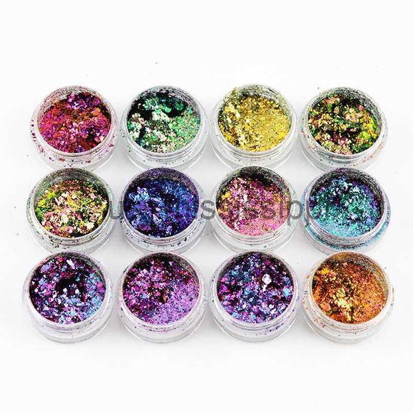 

eye shadow 12pcs chameleon flakes pigments glitter nail art flakes '12 shift colors" multi chrome chameleon eyeshadow flakes all f