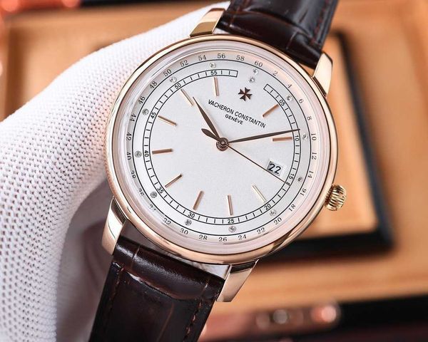 

formal classic luxury wrist watches v c luxu 41mm date 9015 movement concise steady first-choice gift iced out movement watch noble 2p, Slivery;brown